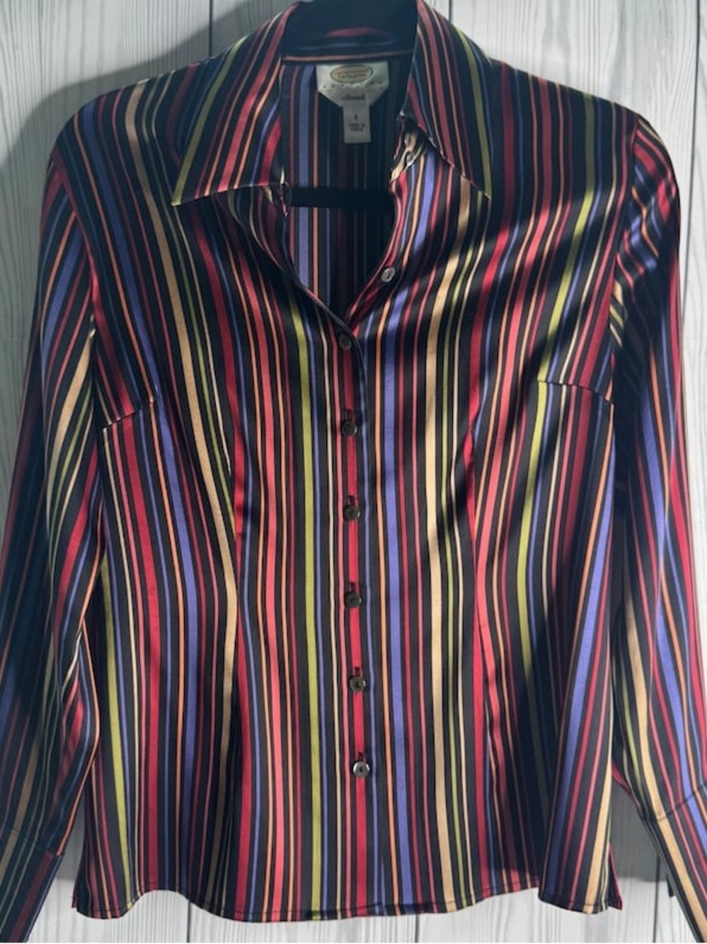 Talbots Multicolor Vertical Stripe Satin Button-Down Shirt SIZE 12